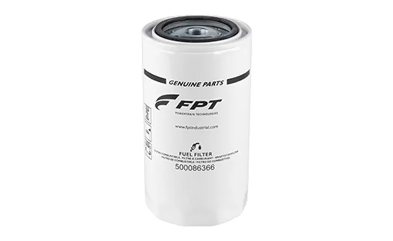 Filtro de combustible FPT de rosca, con la leyenda «Genuine Parts» impresa en el cuerpo
