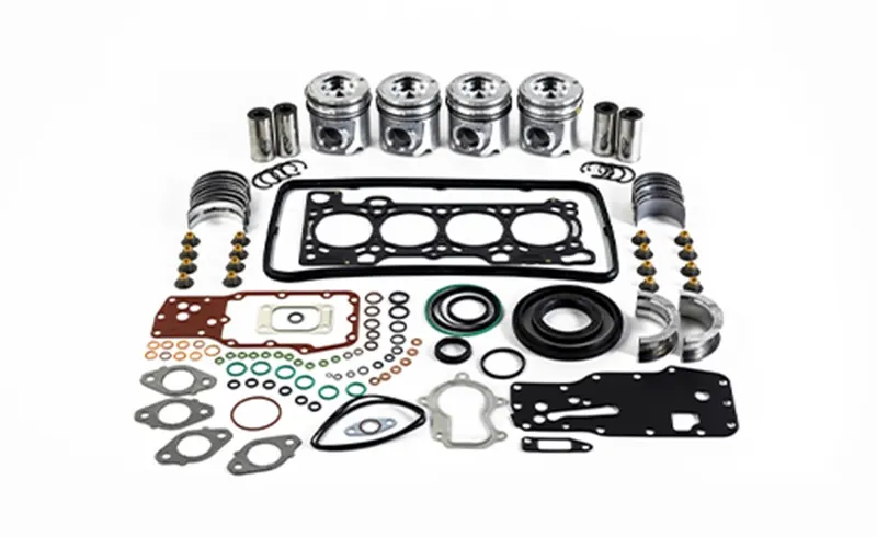 Kit de revisión FPT desplegado: pistones con sus anillos, cojinetes, juntas y retenes